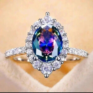 New Women’s Silver Pl. Marquise Oval Ring (Sizes: 8, 9) Multi-color NWT